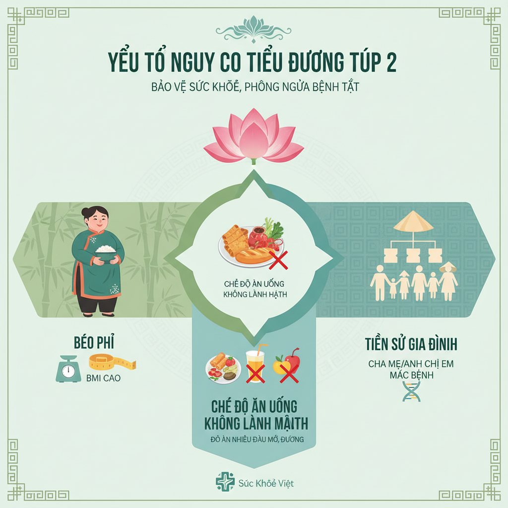Infographic về các yếu tố nguy cơ của bệnh tiểu đường tuýp 2 tại Việt Nam
