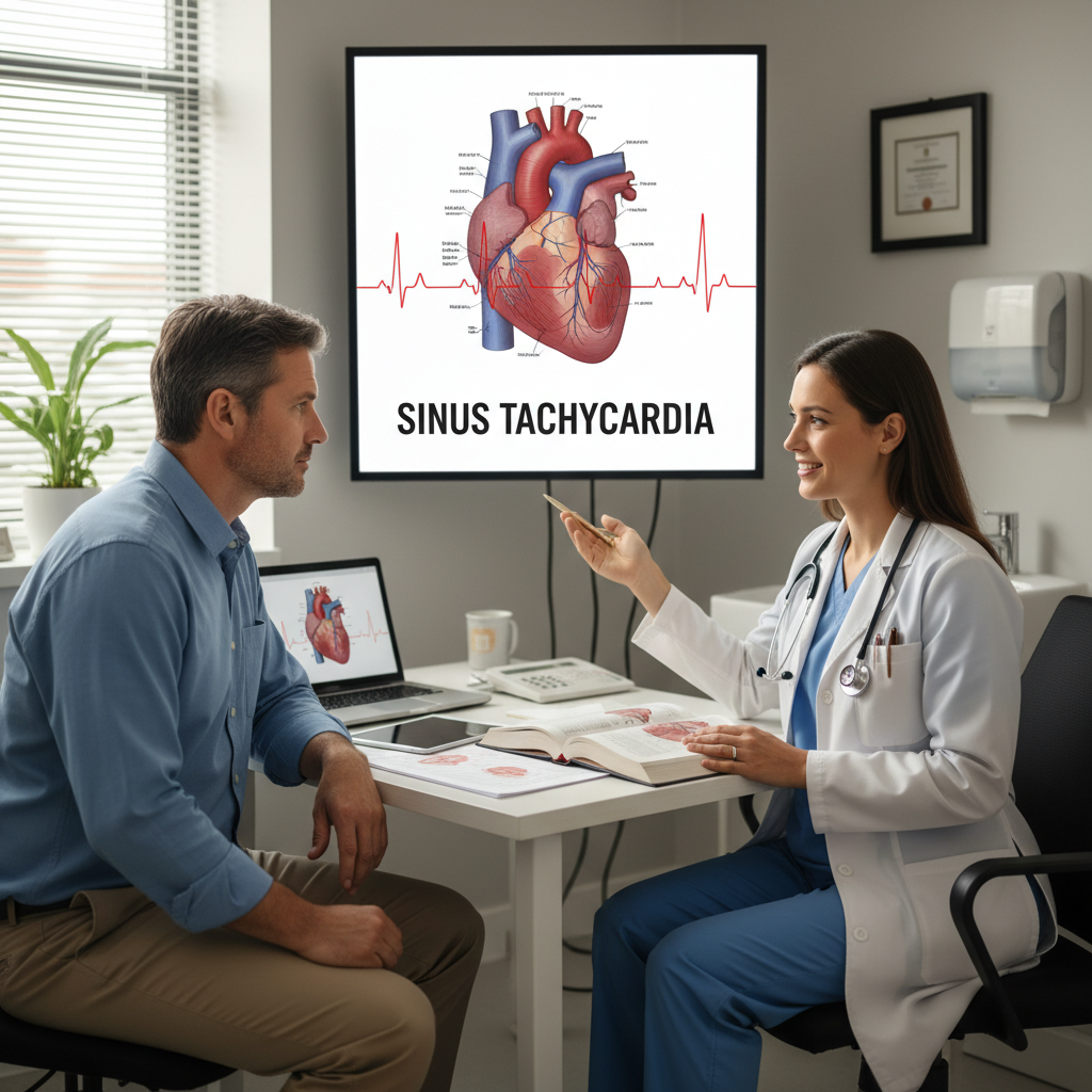 Bác sĩ giải thích về nhịp xoang nhanh cho bệnh nhân trong phòng khám