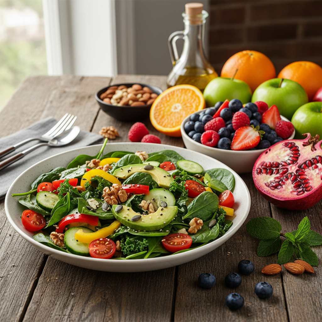 Món salad và trái cây tốt cho sức khỏe tim mạch.