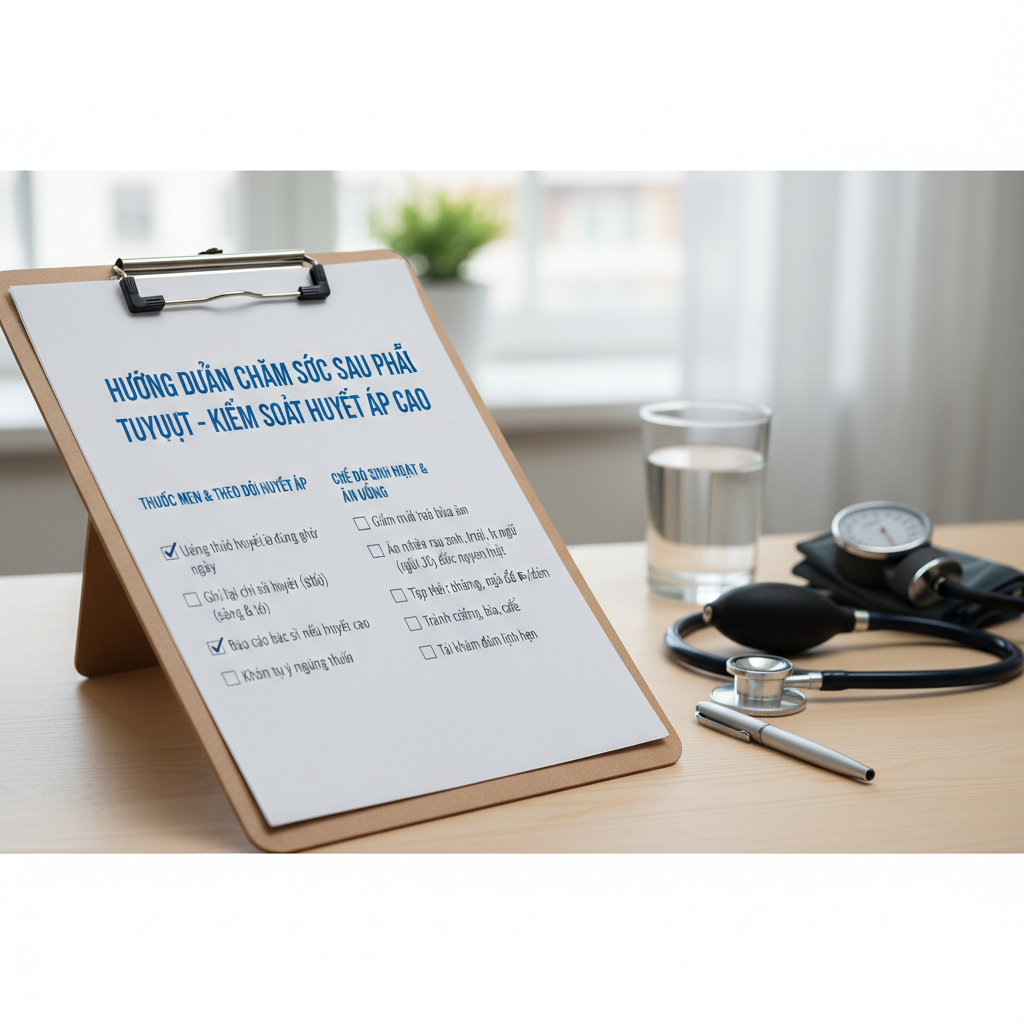Danh sách hướng dẫn chăm sóc sau phẫu thuật cho bệnh nhân tăng huyết áp.