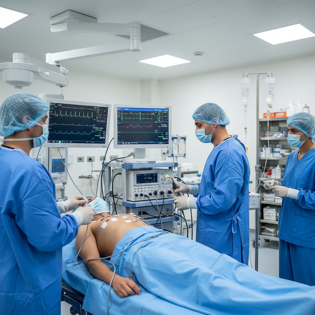 Bệnh nhân thực hiện kiểm tra FFR với thiết bị y tế và bác sĩ theo dõi.