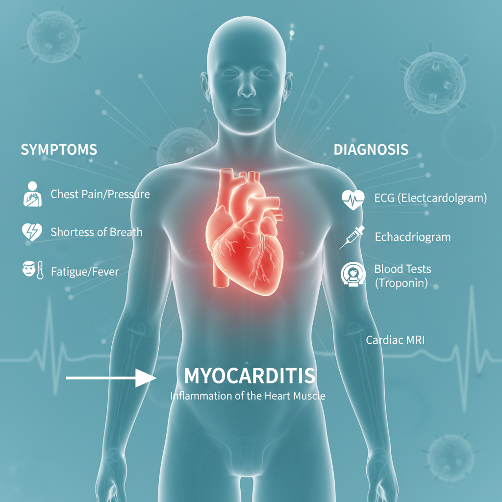 Hình minh họa triệu chứng và chẩn đoán bệnh viêm cơ tim.