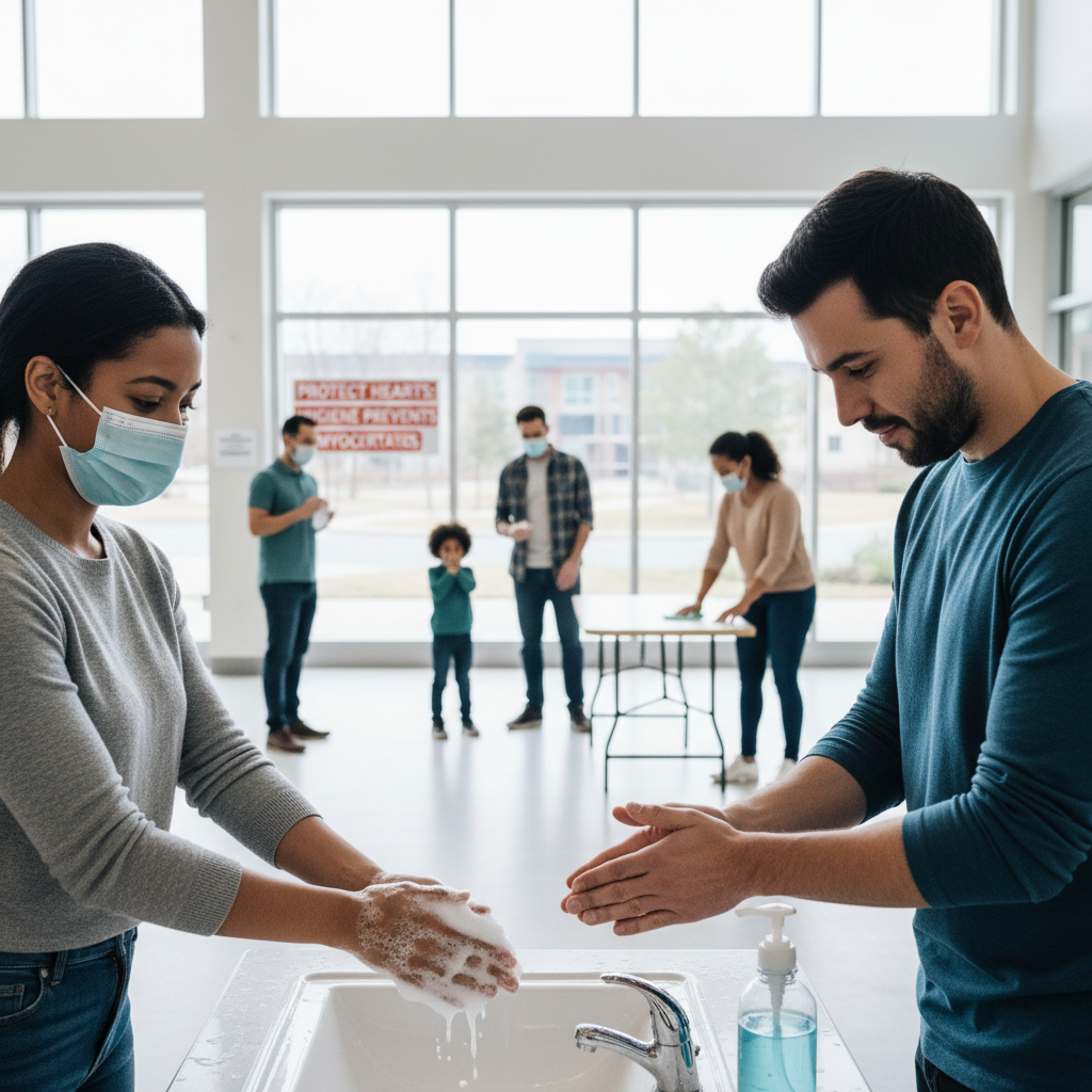 Người dân thực hiện vệ sinh cá nhân để ngăn ngừa viêm cơ tim.