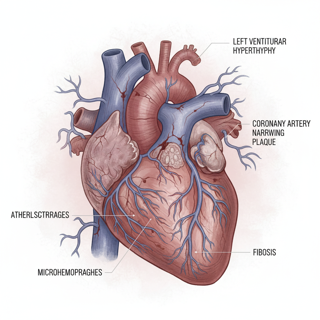 Hình minh họa trái tim và mạch máu bị ảnh hưởng bởi áp lực cao