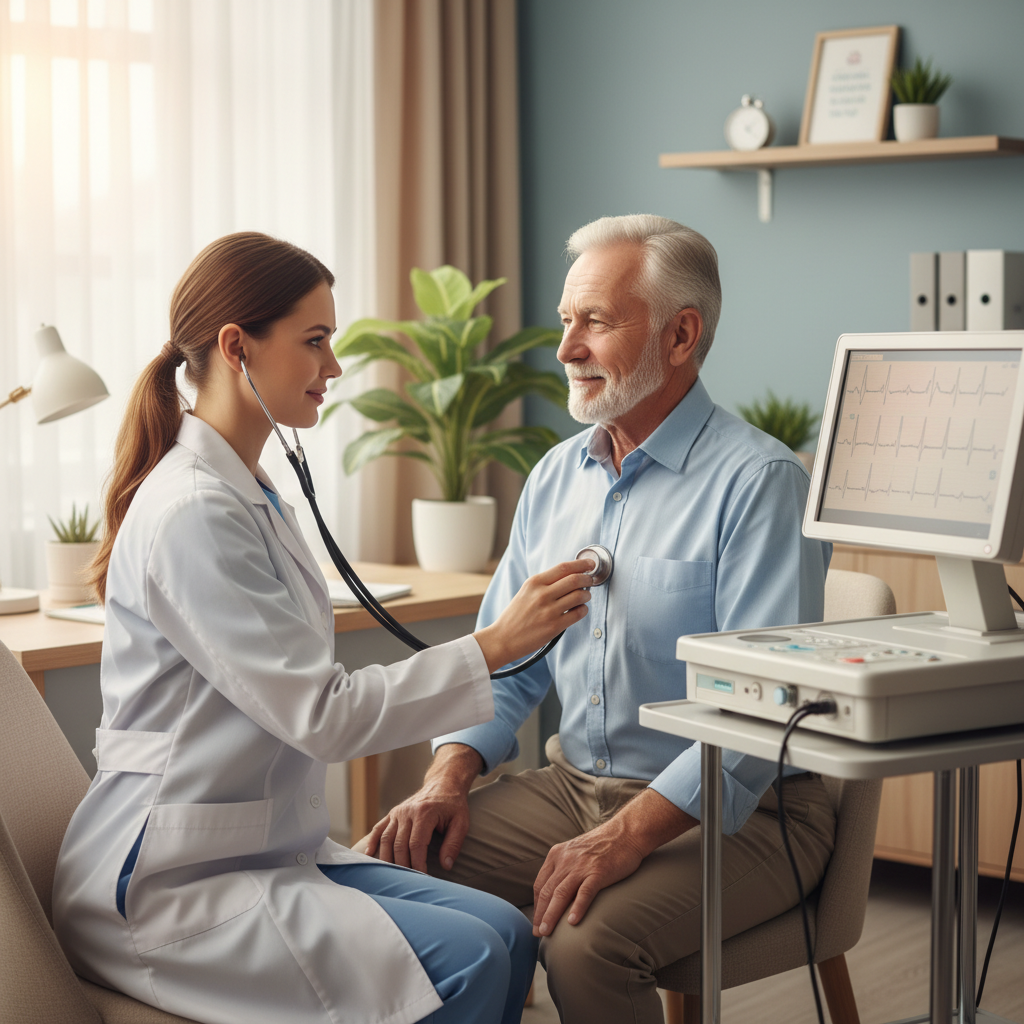 Bác sĩ tư vấn cho bệnh nhân về sức khỏe tim mạch trong không gian ấm áp