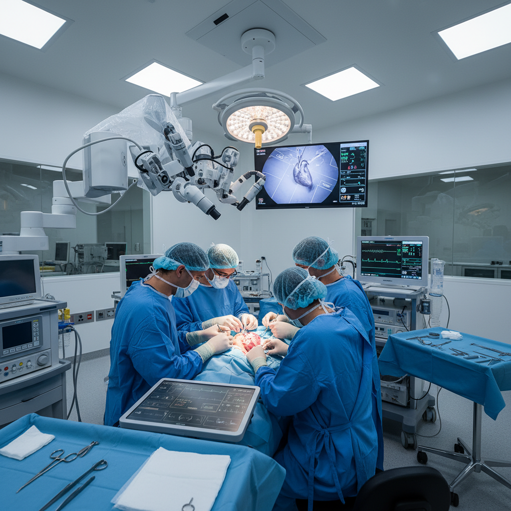 Đội ngũ bác sĩ thực hiện phẫu thuật tim với thiết bị hiện đại