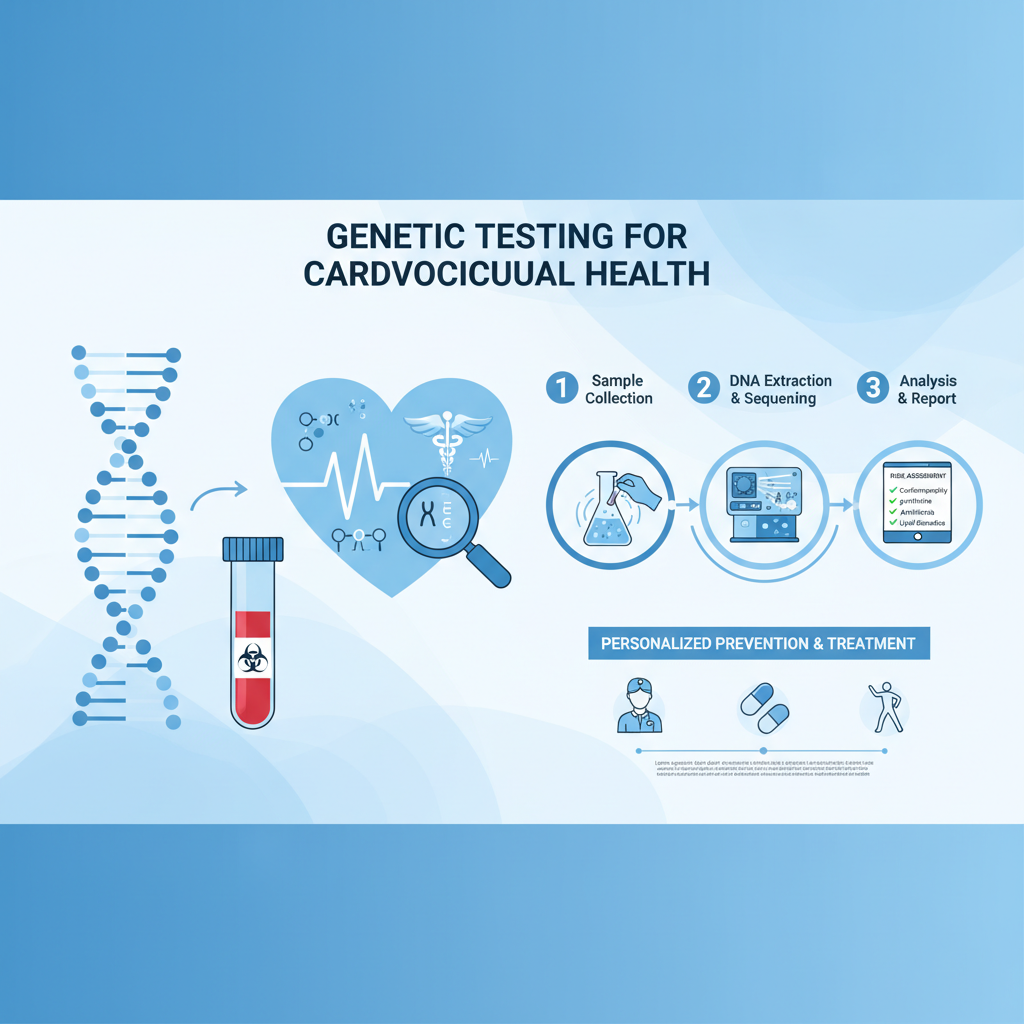 Quy trình xét nghiệm gen tim mạch với biểu tượng DNA và trái tim