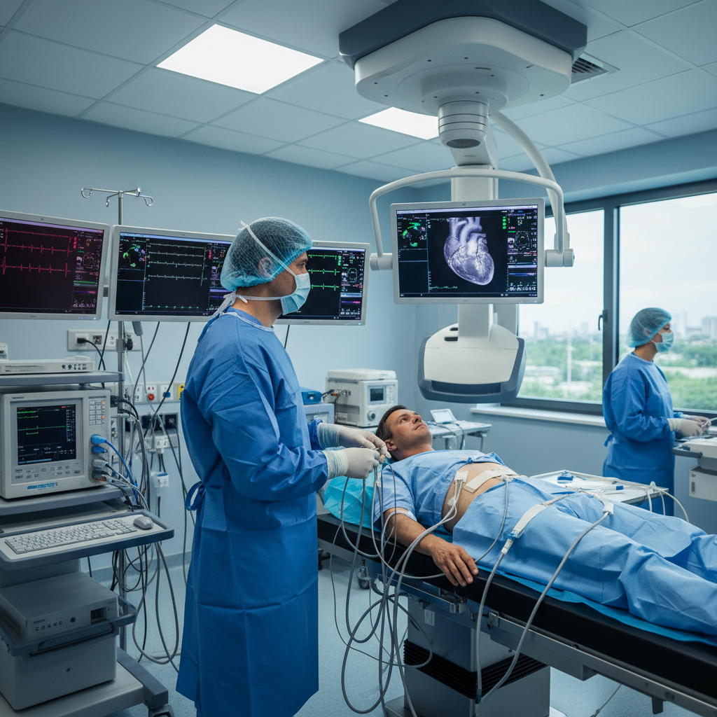 Hình ảnh bác sĩ thực hiện thăm dò điện sinh lý tim trong bệnh viện