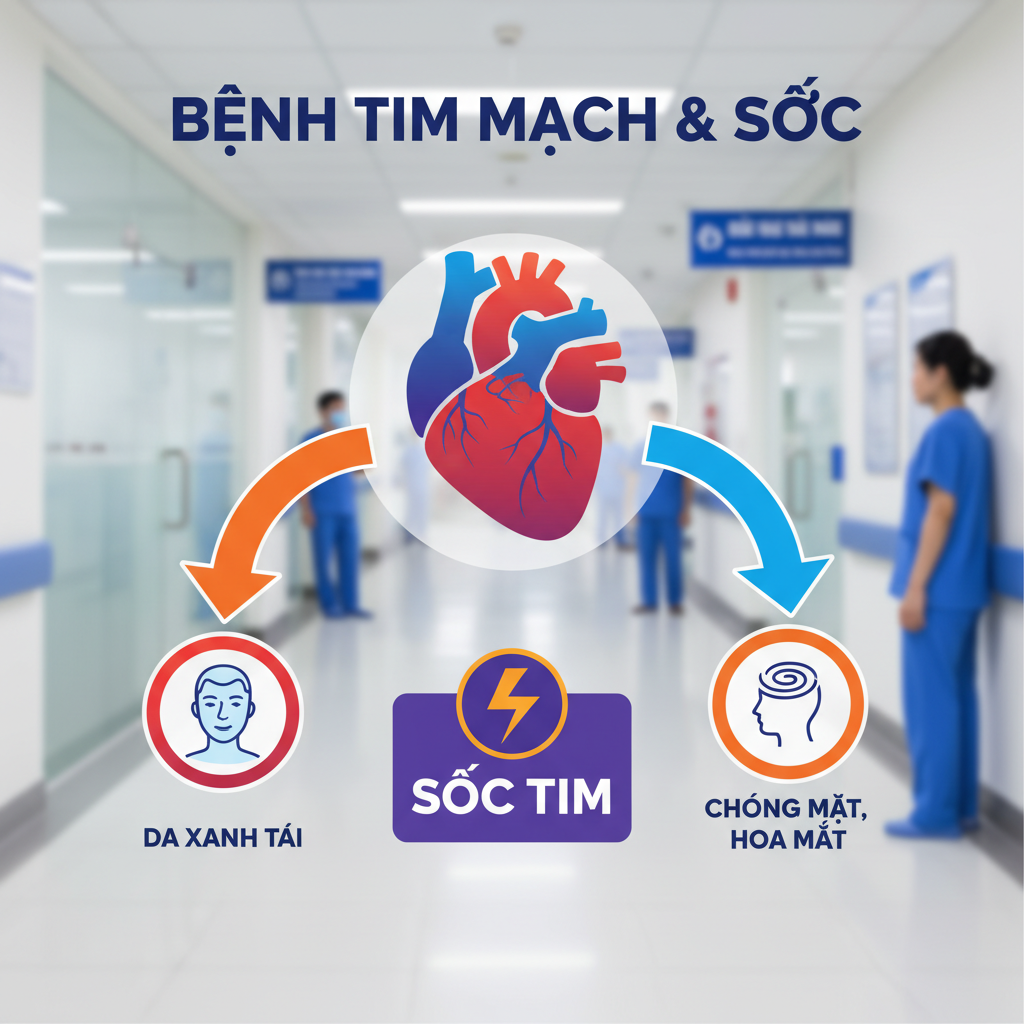 Infographic về mối liên hệ giữa bệnh tim mạch và choáng