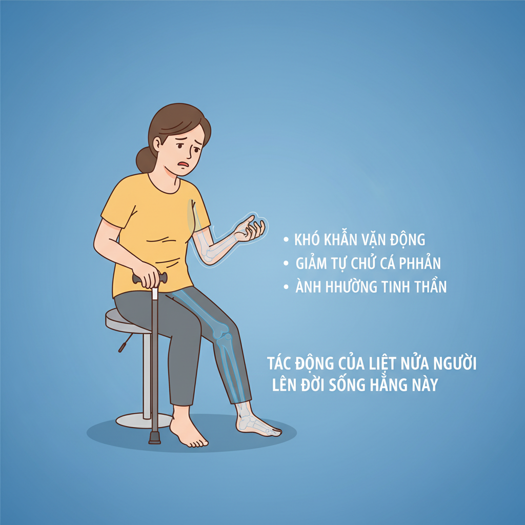 Hình minh họa tình trạng liệt một bên cơ thể do đột quỵ