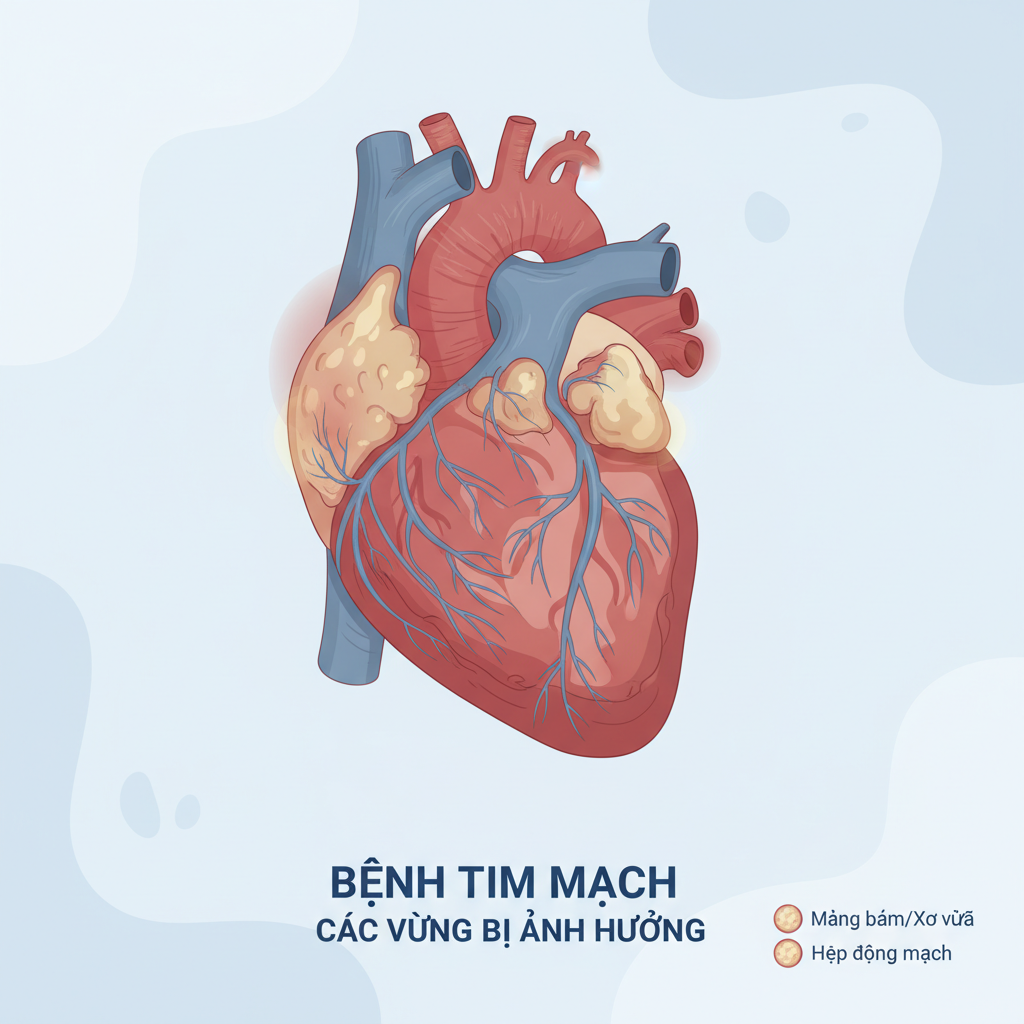 Hình minh họa trái tim con người và các vấn đề bệnh tim mạch