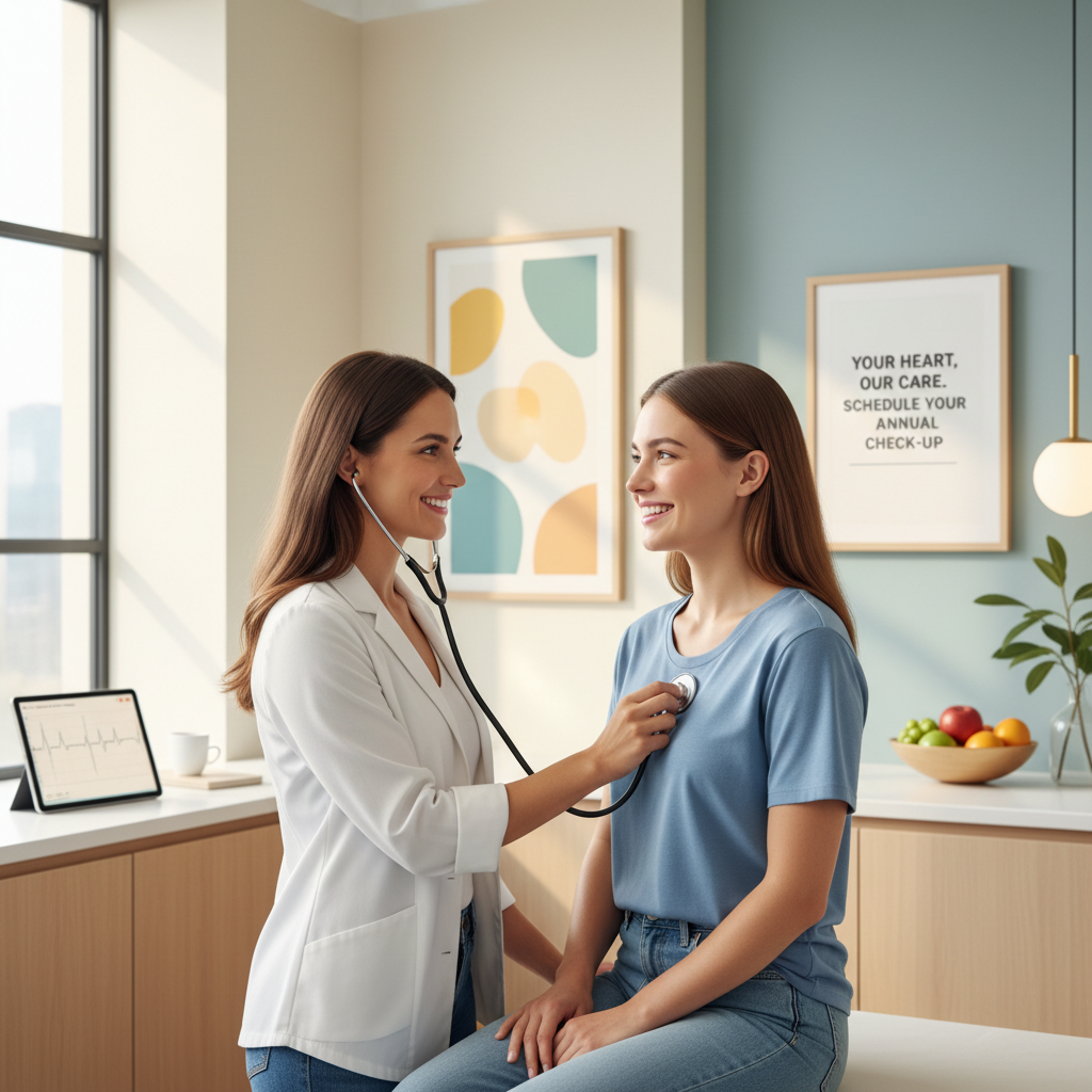 Bác sĩ thân thiện kiểm tra sức khỏe tim mạch cho bệnh nhân tại phòng khám hiện đại