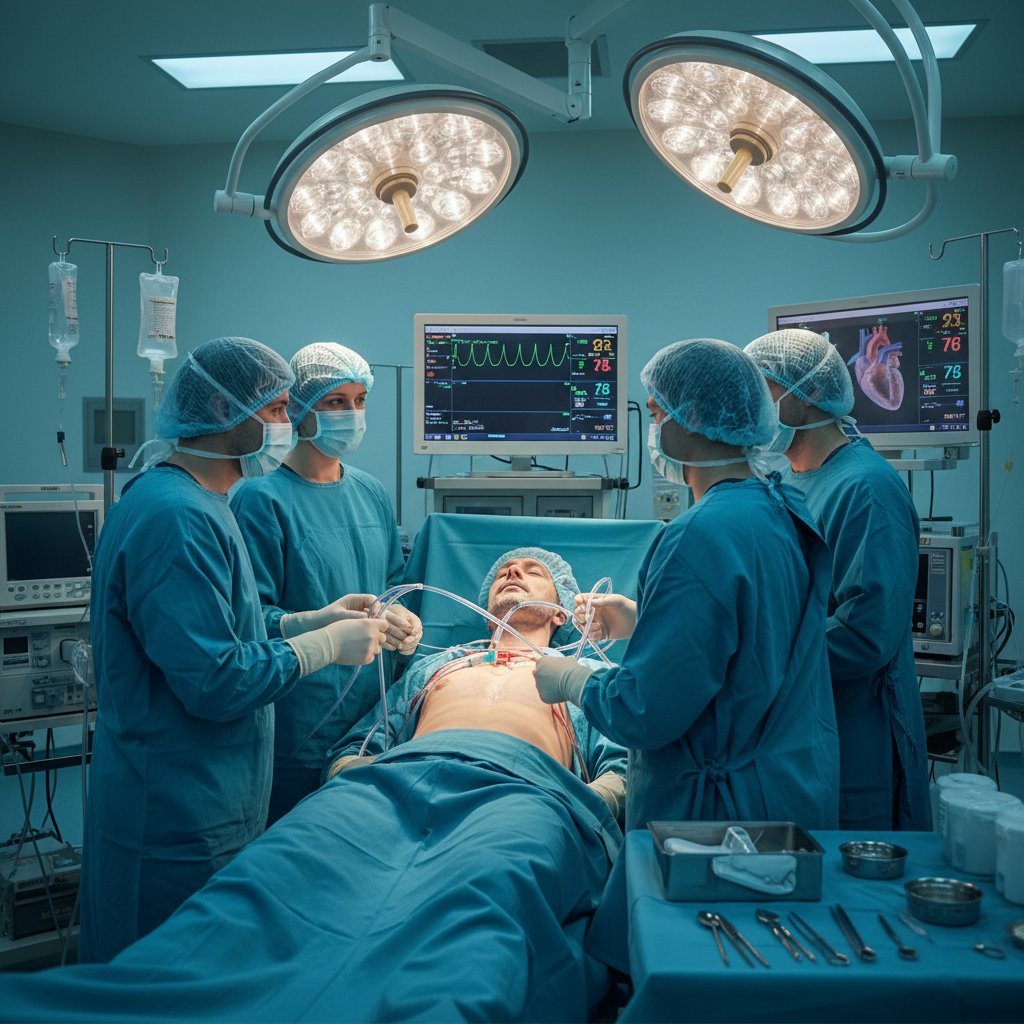 Đội ngũ phẫu thuật theo dõi bệnh nhân với catheter tĩnh mạch trung tâm