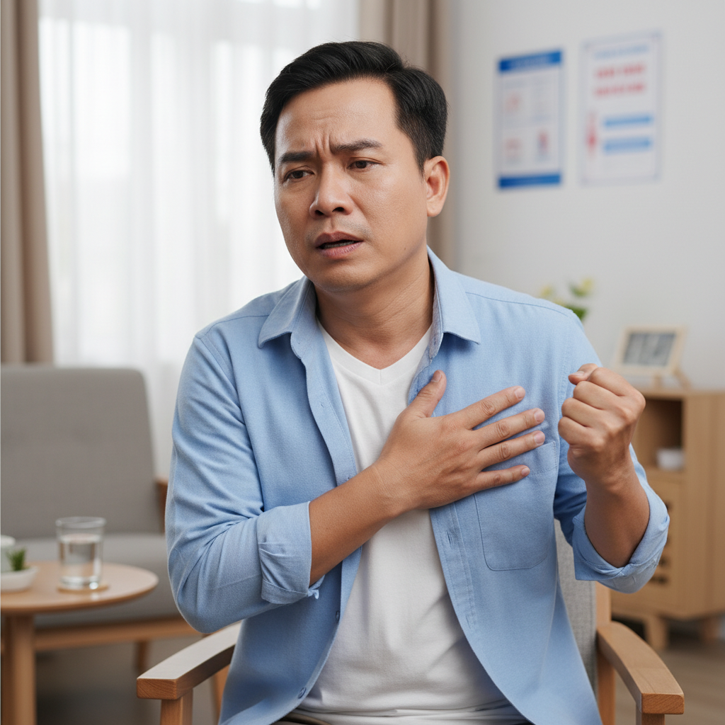 Người lớn tuổi cảm thấy khó thở hoặc tức ngực do tràn dịch màng ngoài tim