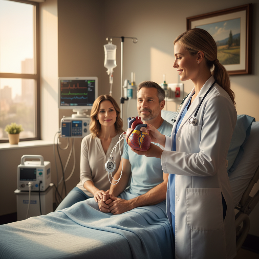 Bác sĩ giải thích về thiết bị LVAD cho bệnh nhân tại bệnh viện