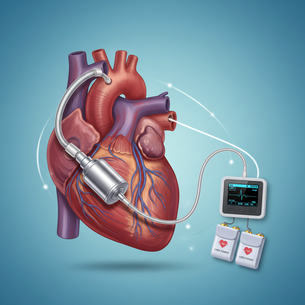 Hình minh họa thiết bị hỗ trợ thất trái LVAD gắn trên tim người