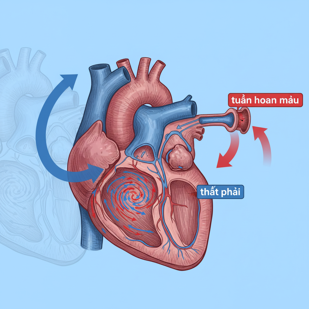 Minh họa chi tiết về thất phải của tim và vấn đề tuần hoàn máu