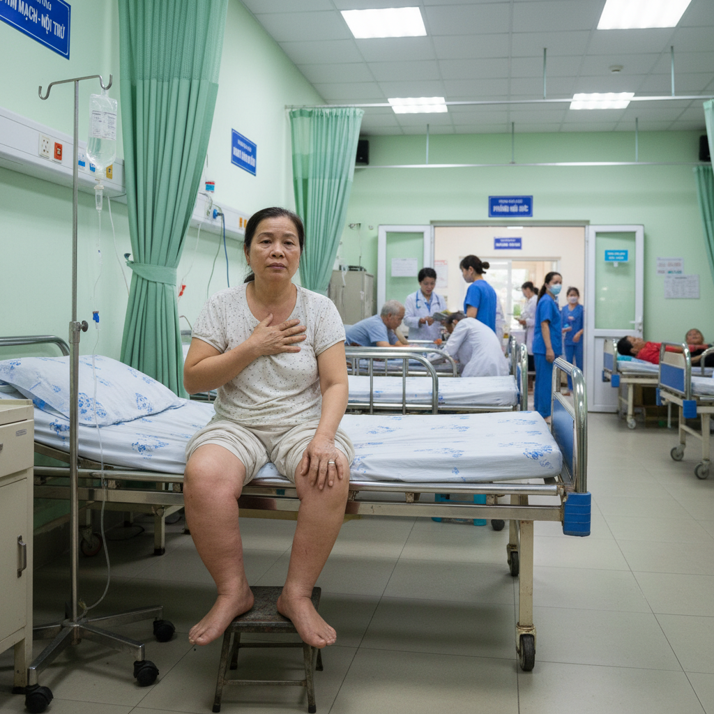 Hình ảnh người bệnh với triệu chứng suy thất phải như phù chân và mệt mỏi