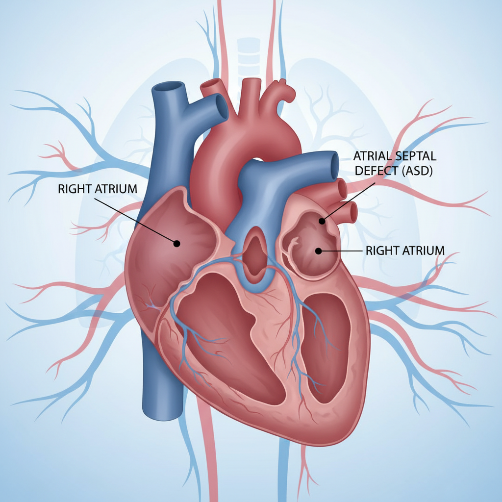 Hình minh họa trái tim với lỗ thông liên nhĩ giữa hai tâm nhĩ