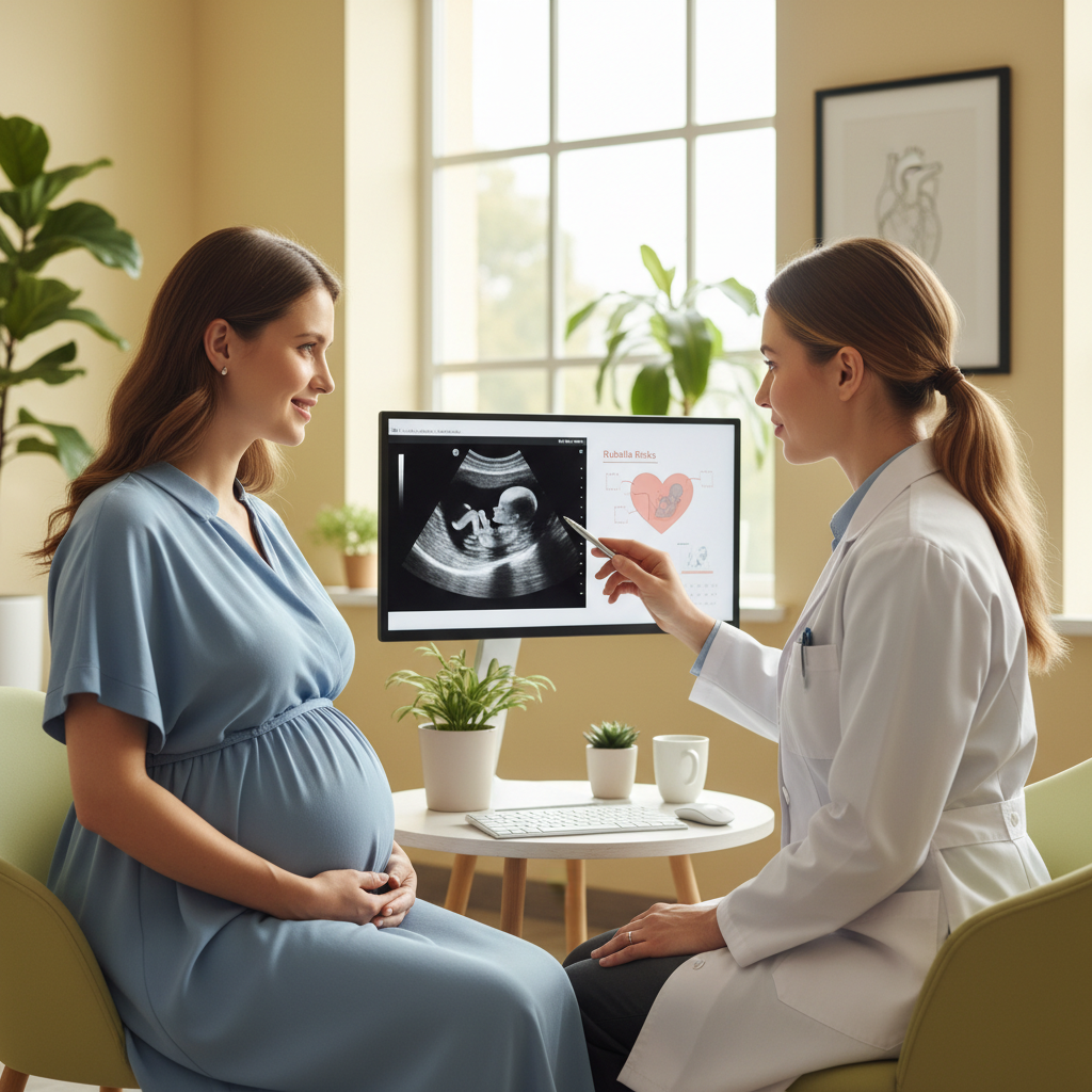 Hình ảnh bà bầu tư vấn bác sĩ về chăm sóc sức khỏe thai kỳ và phòng ngừa dị tật tim