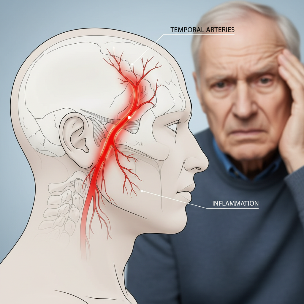 Minh họa viêm động mạch thái dương ở người lớn tuổi