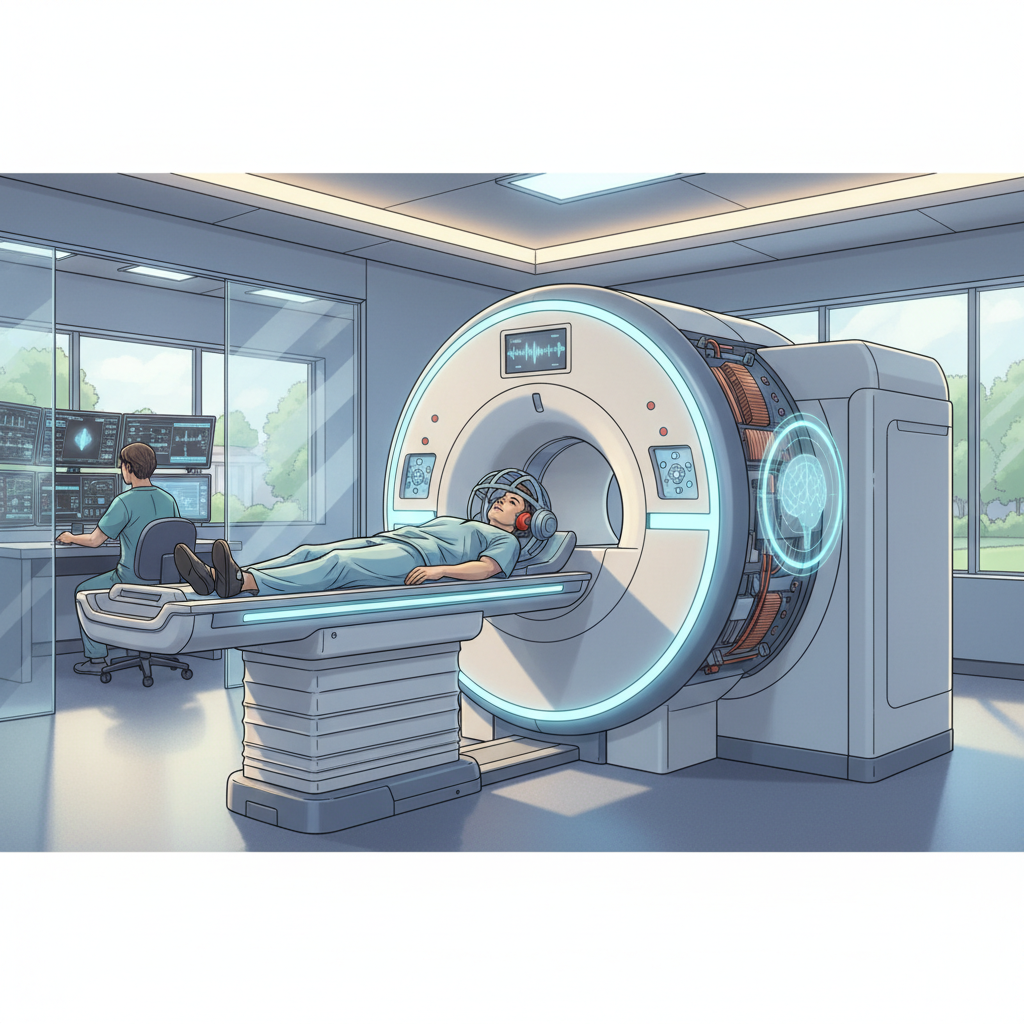 Hình ảnh minh họa máy chụp MRI hiện đại trong bệnh viện khi thực hiện chụp cộng hưởng từ mạch máu não.