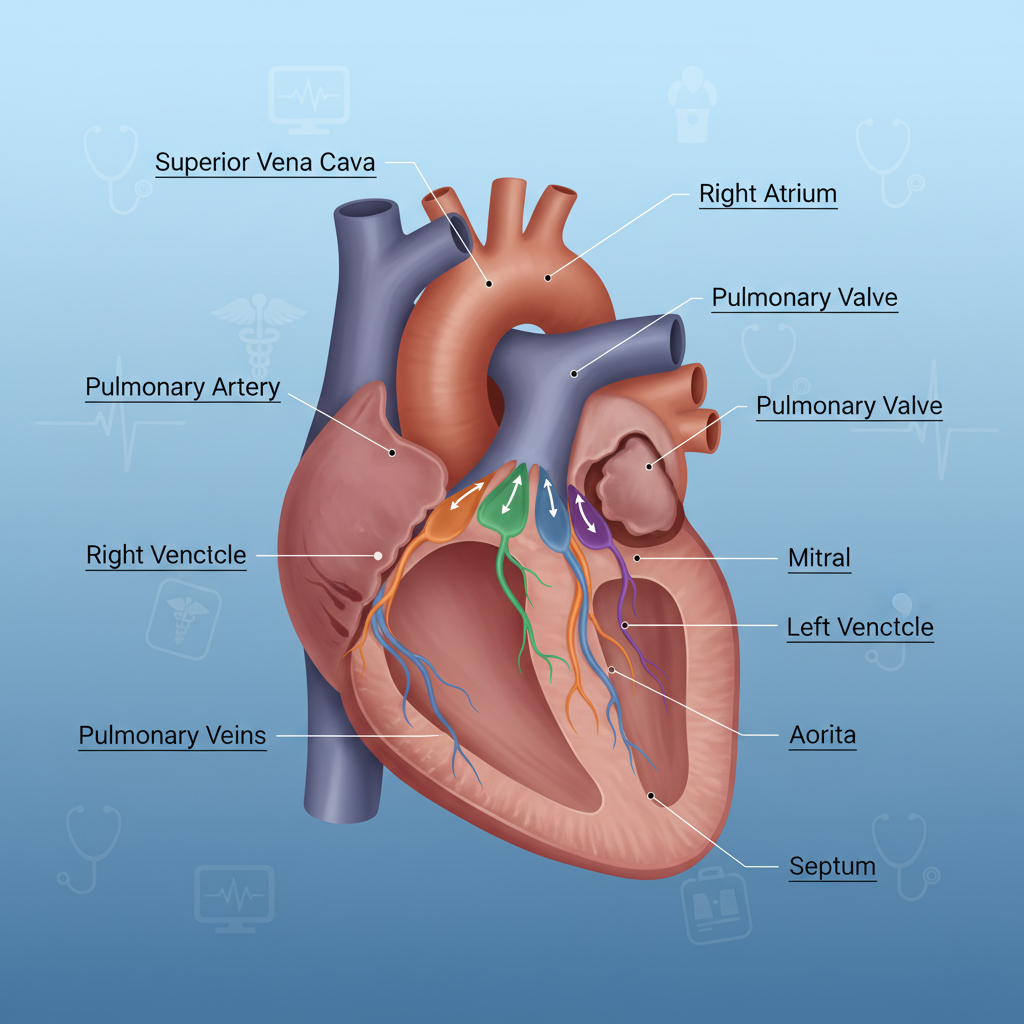 Hình minh họa cấu trúc tim người với các van tim được đánh dấu rõ ràng