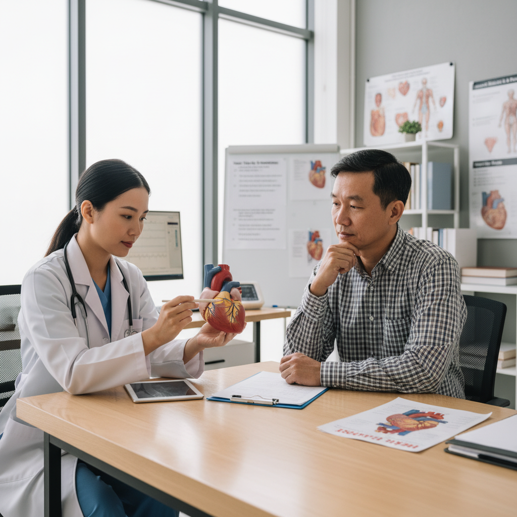 Bác sĩ tư vấn về bệnh van tim cho bệnh nhân tại phòng khám hiện đại