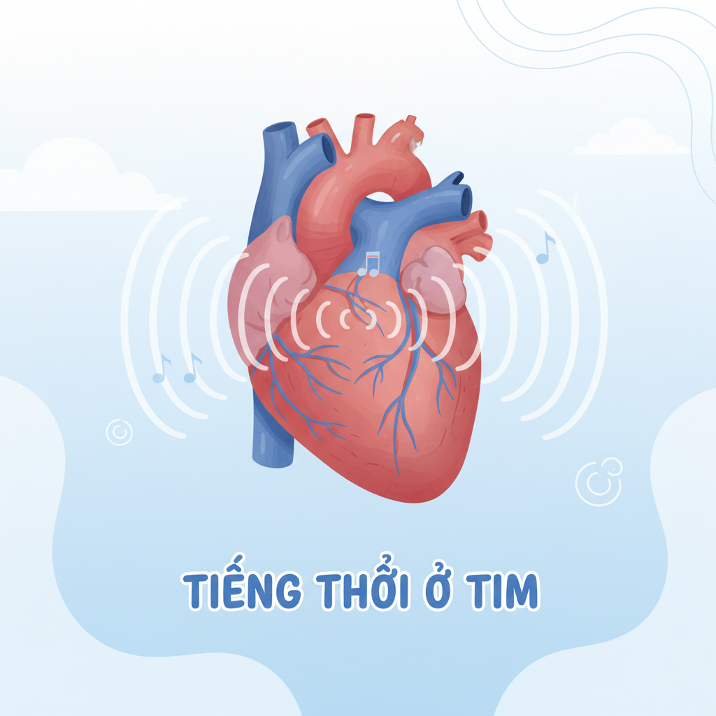 Hình minh họa trái tim với sóng âm tượng trưng cho tiếng thổi ở tim